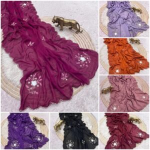 Mosha Designer Two Tone Crush Handwork & Motiwork Saree-Available 7 Colours