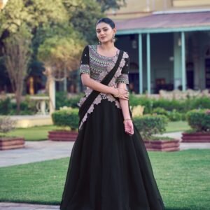 D'naari Aurum Georgette Sequins Embroidered Lehanga Set