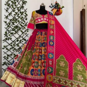 Pure Muslin Cotton Printed Lehanga With Real Mirror Handwork