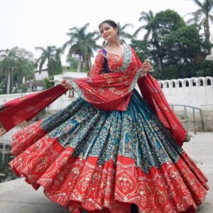 Pure Muslin Cotton Lehanga Choli & Dupatta With Real Mirror Handwork