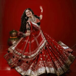 Premium French Crap Printed Lehanga Choli & Dupatta With Mirror Handwork
