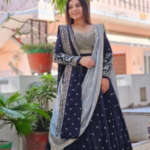 Premium Georgette Sequins Embroidered Lehanga Choli With Dual Dupatta Set