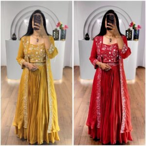 D'naari Georgette Indo Western Embroidered Lehanga Set-Available 2 Colours