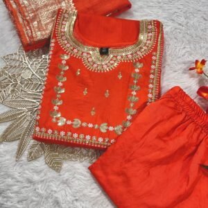 ROMAN SILK EMBROIDERED KURTI WITH PANT & LATKAN DUPATTA-