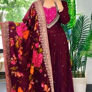 Heavy Star Georgette Silk Embroidered Sequins Gown Set With Printed Dupatta