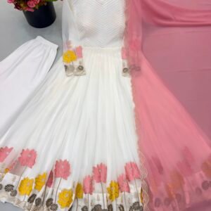 Royal Designer Georgette Embroidered Gown with Pant & Dupatta