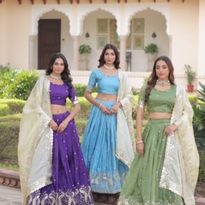 Premium Gold Crush Embroidered Sequins Lehanga Choli & Dupatta-Available 3 Colours