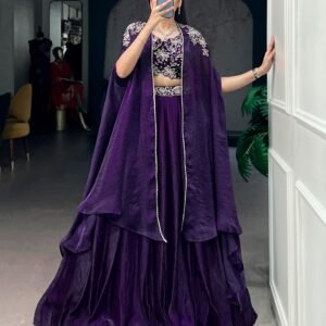 Fandy Silk Embroidered Sequins Indo Westen Lehanga -Purple