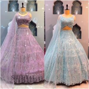 Elegant Soft Net Embroidered Bridal Lehanga With Real Mirror Handwork-AVAILABLE 2 COLOURS