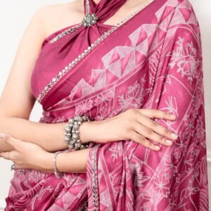 Kashviya Satin Silk Printed Saree with Mirror Border-Available in 4 Colours