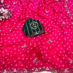 Fandy Satin Bandheni Printed Saree With Sequins Embroidered Work- Available 4 Colours