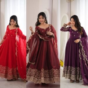 Fandy Silk Embroidered Sequins Anarkali Gown Set -Available 3 Colours