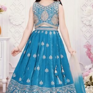 Kid's Soft Sindur Silk Lehanga Choli & Dupatta With Embroidered Sequins