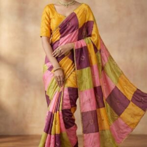 Eshani Space Silk Multicolour Printed Saree With Beads & Katdana-Available 3 Colours