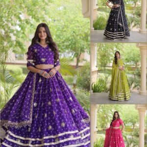 Navratri Special -Georgette Bandhej Printed Lehanga Choli & Dupatta With Zari Embroidered Gota Lace