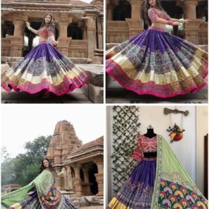 Muslin Cotton Printed Lehanga Choli & Dupatta with Real Mirror work
