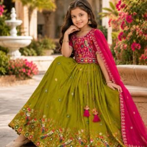 Kid's Chinon Embroidered Sequins Lehanga Choli & Dupatta