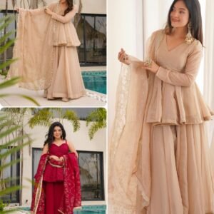 Elegant Tabby Organza Sharara Dupatta & Top With Mukaish Work