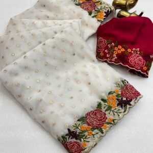 D'naari Tissue Silk Embroidered Thread Saree