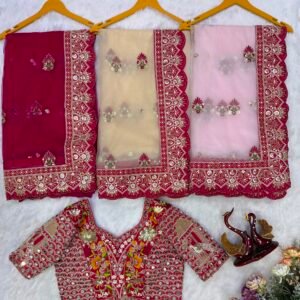 Designer Soft Butterfly Net Sequins Embroidered Real Mirror work Saree-Available 3 Colours
