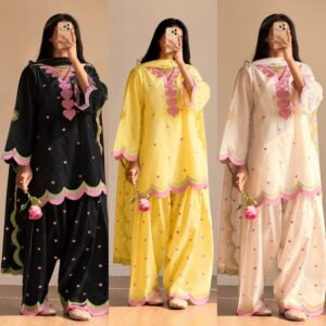 D'naari Mul Chanderi Embroidered Kurti Farsi Bottom And Dupatta-AVAILABLE 3 COLOURS