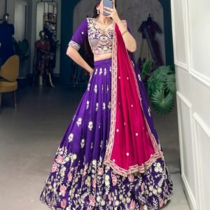 Royal Vichitra Silk Sequins Embroidered Lehanga Choli &Dupatta-Purple