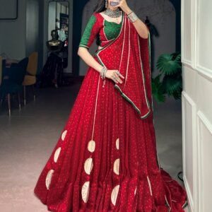 Navratri Special-Traditional Bandhej Printed Satin Chiffon with Gotta Patch Work