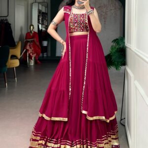 Raas Rani Gotta Patti Mirror work Lehanga With Handi Crafted Gamthi Blouse & Shrug