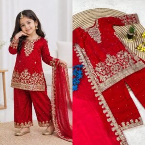 Kid's Premium Fandy Silk Top Palazzo & Dupatta with Embroidered Sequins