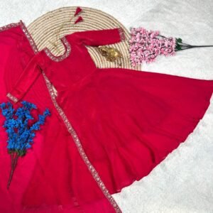 Kid's Fandy Silk Embroidered Sequins Anarkali Gown with Dupatta
