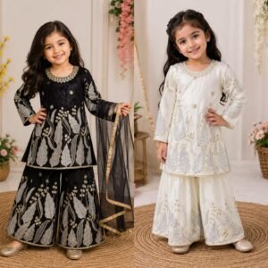 Kid's Elegant Top Palazzo & Dupatta with Embroidered Sequins-Available 2 Colours