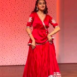 Pure Crepe Silk Sindoori Lehanga With Angi Choli
