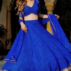 Bandhani Printed Georgette Royal Blue Lehanga Choli & Dupatta