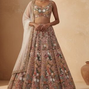 Premium Rainbow Multi Thread Embroidered Sequins work Lehanga Choli & Dupatta