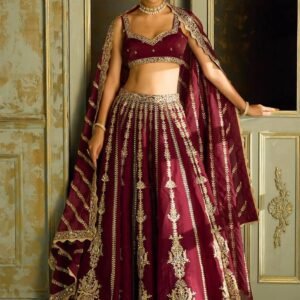Luxurious Kasturi Silk Shimmer Sequins Zari Lehanga -Maroon