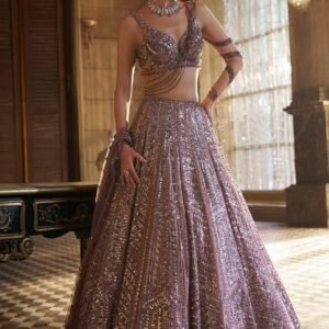 Premium Kasturi Silk Elegant Mouse Sequins Thread Work Lehanga