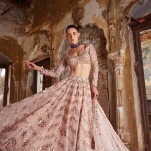 Premium Wedding Georgette Mirror Zari Thread work Lehanga Choli & Dupatta