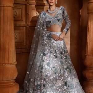 Premium Butterfly Net Lehanga Choli & Dupatta With Thread Embroidered Heavy Sequins (Semi Stitched)