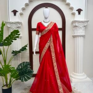 Karwachauth- D'naari Tabby Silk Sequins Work Red Saree