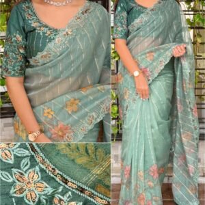 Kashish-Glass Organza Embroidered Zari Sequins Saree-Available 3 Colours