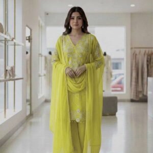 D'naari Georgette Sequins Embroidered Sharara With Kurti And Pant