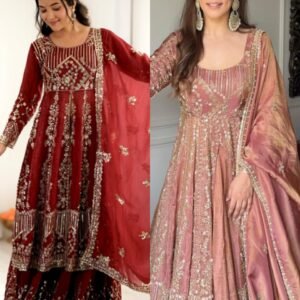 Crunchy Silk Embroidered Sequins Sharara Kurti & Dupatta