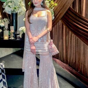 Premium Soft Net Chine Sequins Work Sharara with Top & Dupatta