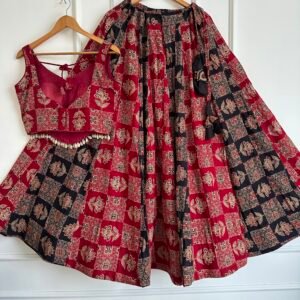 Navratri Collection-Ajrakh Cotton Lehanga Crop Top With Real Hand Shells-Available 2 colours