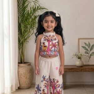 Kid's Khadi Cotton Co-ord set with Palm Embroidered