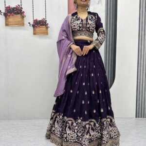 Premium Vichitra Lehanga Choli & Dupatta With Heavy Embroidered Thread Sequins