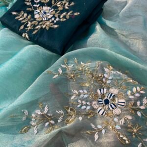 Fandy Satin Tissue Khatli Handwork Saree-Available 5 Colours