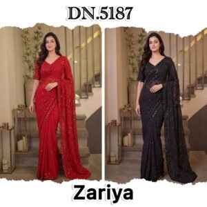 Zariya-Fandy Satin Bead Sequins Embroidered Saree- Available 2 Colour