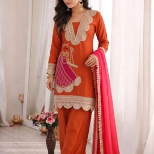 Heavy Crepe Embroidered Coding Sequins Kurti Pant & Dupatta