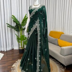 Designer Fandy Silk Saree with Bead and Sequins work-Mint Green